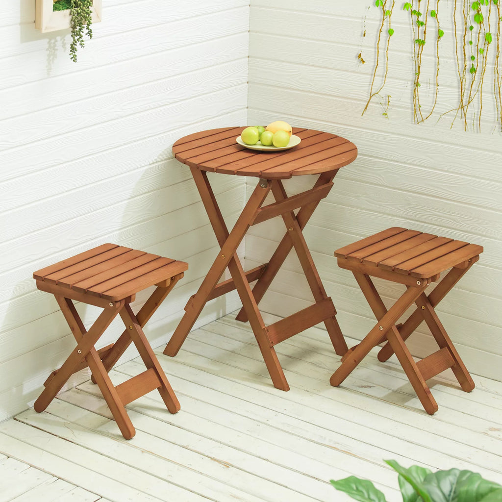 Wood 3 Pieces Foldable Patio Coffee Table and Stools Set B153