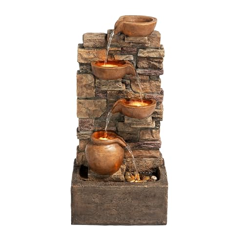 LED Outdoor Water Fountain Stone Gray U36785