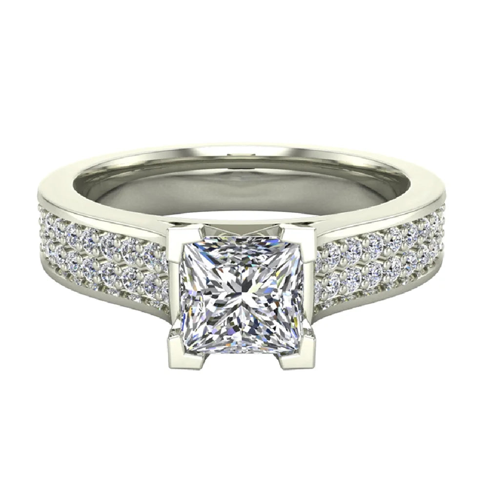 14K White Gold Princess Cut Diamond Engagement Ring 1.25 Carat K6909