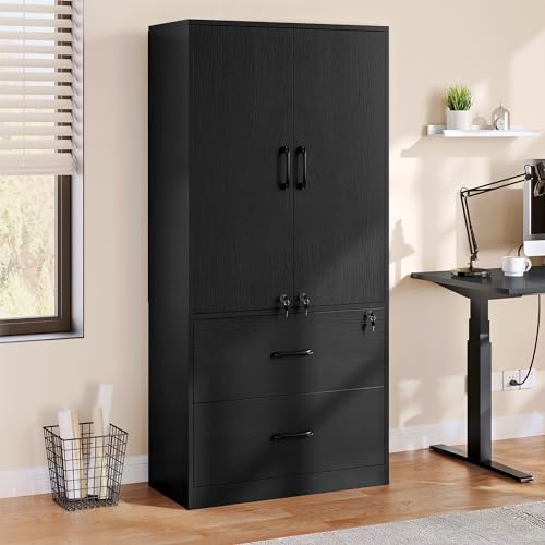 Black Wood File Cabinets with Doors and Adjustable Shelves L211599