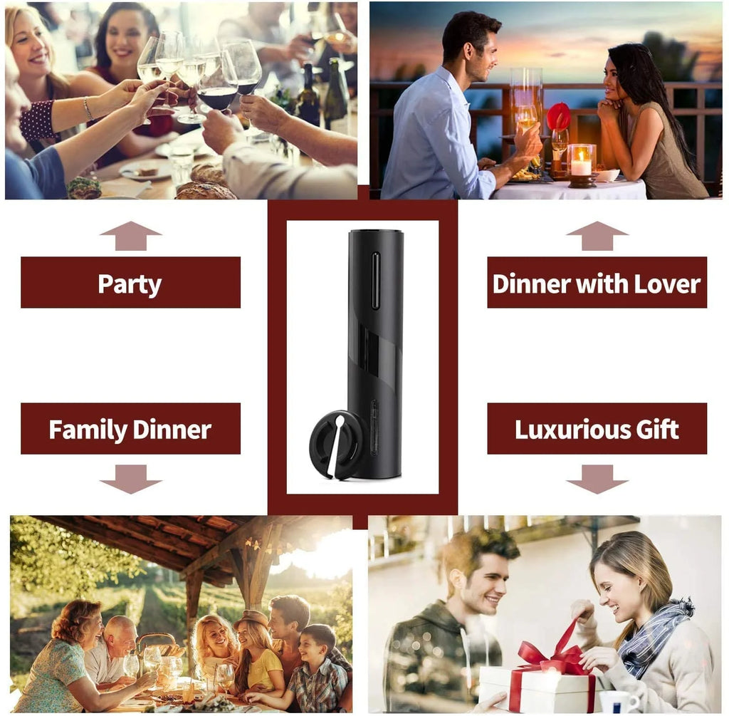 Rechargeable Electric Wine Opener Set with Foil Cutter, Vacuum Stopper and Wine Aerator Pourer M594625