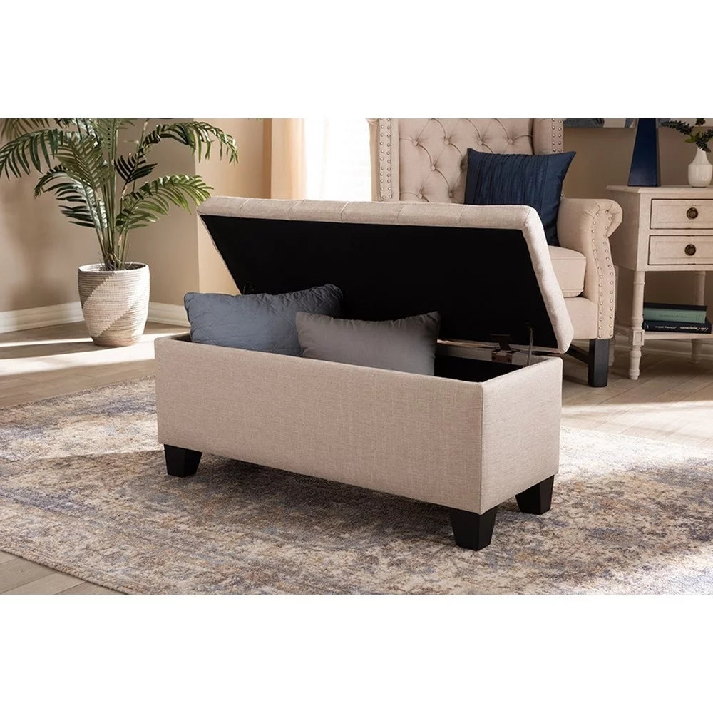 Beige Fabric Upholstered Storage Ottoman V2122