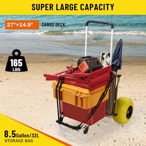 Folding Beach Fishing Cart with Big Balloon Wheels and Storage Bag Z640