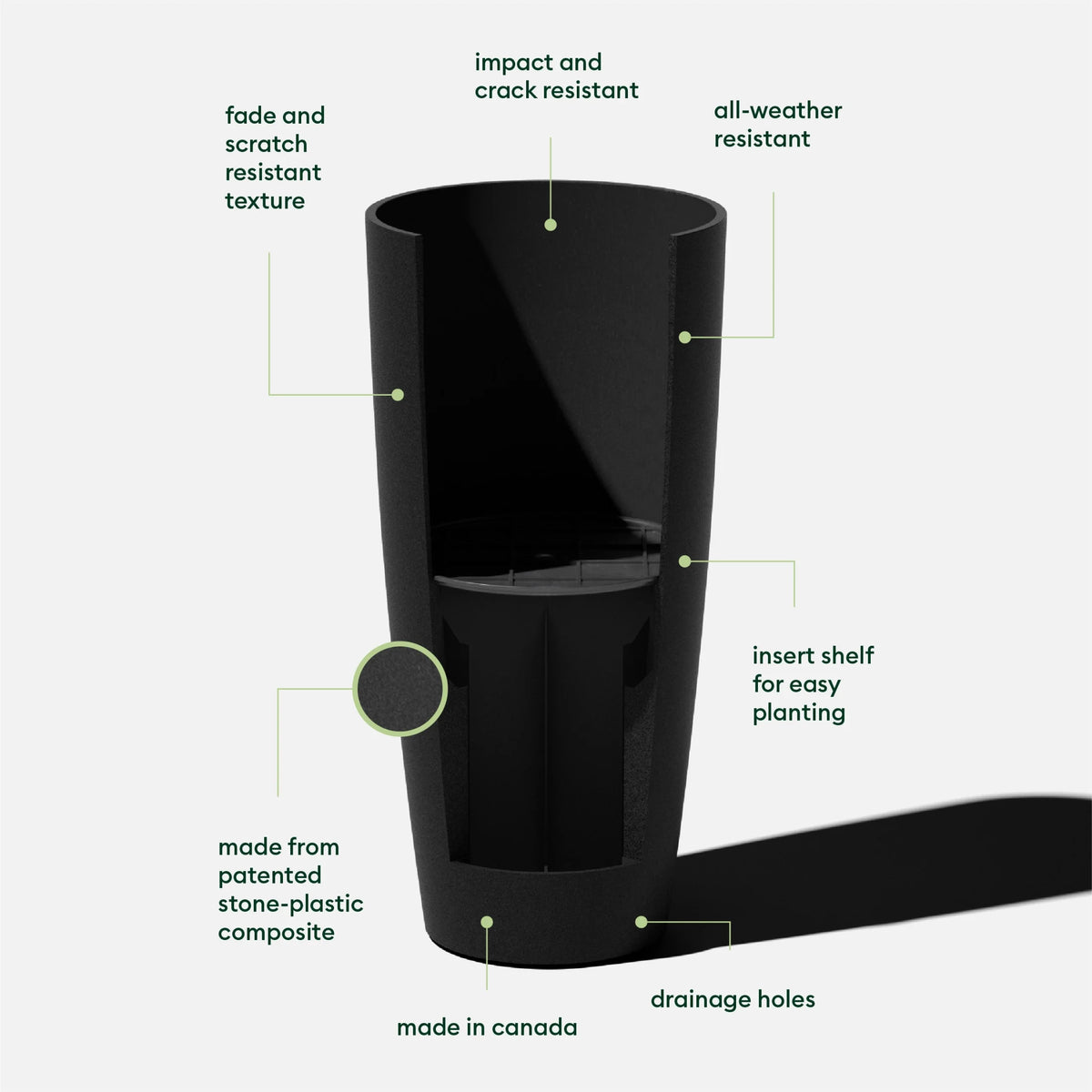 28" Black Plastic-Stone Planter D55039