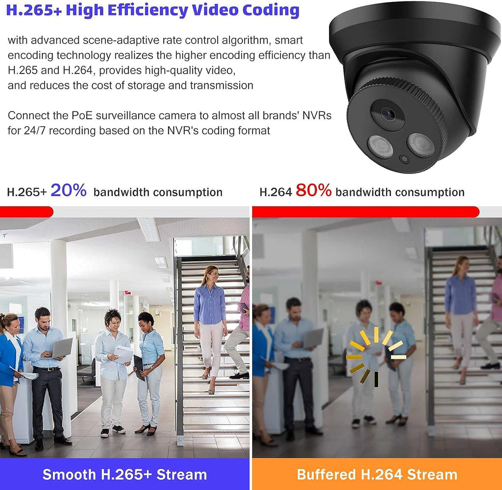4K 8MP Outdoor PoE IP Camera with Mic/Audio, 98ft Night Vision, Black A790226