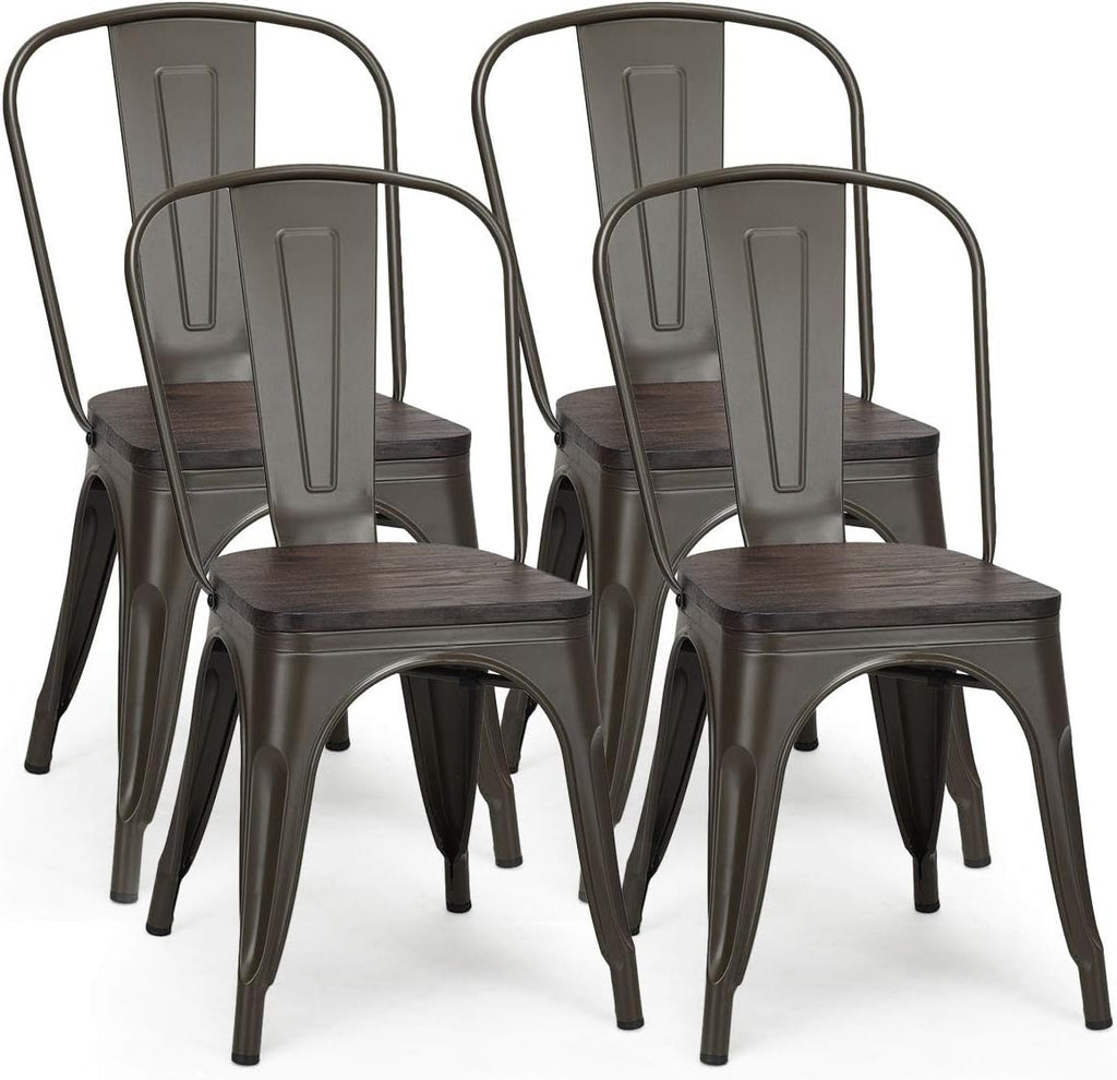 White and Brown Metal Dining Chairs Set of 4 G38082