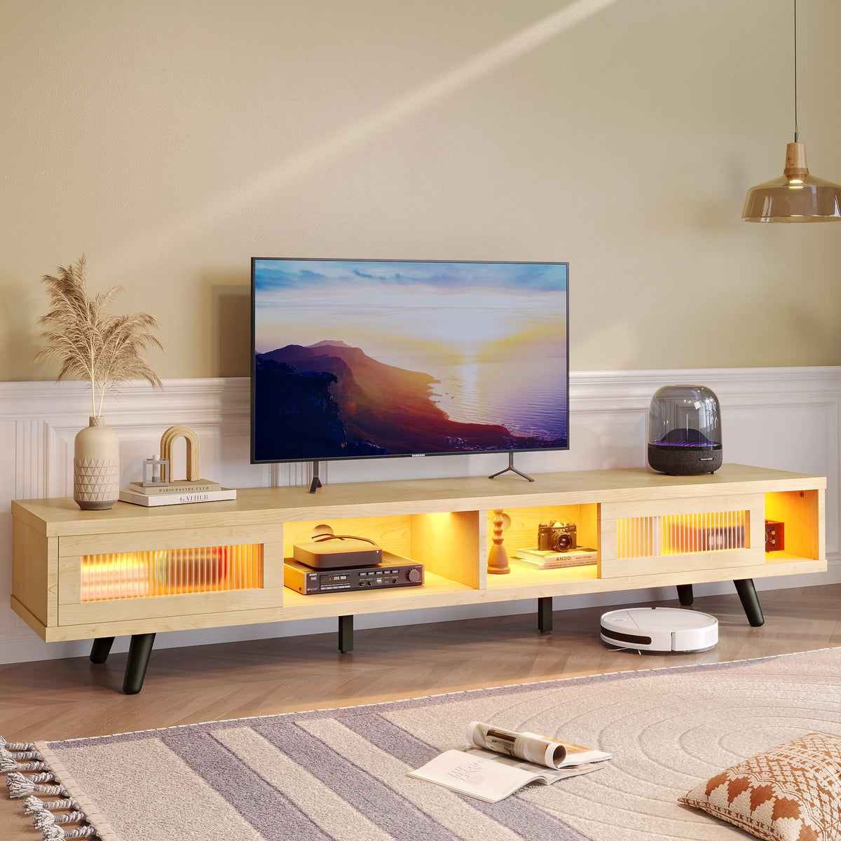 70 LED TV Stand with Sliding Glass Door L9630