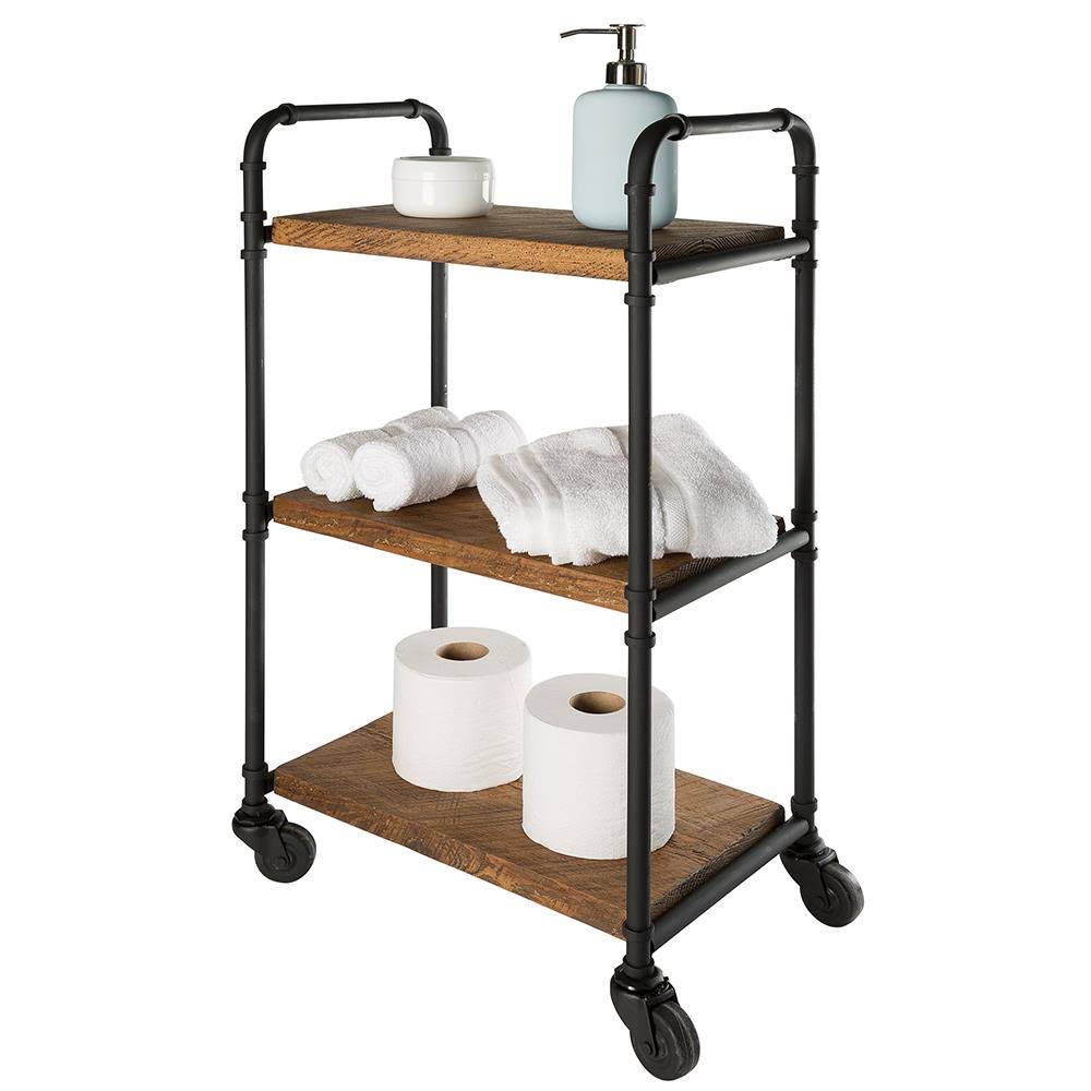 Black Steel Base with Wood Top Kitchen Cart S2228