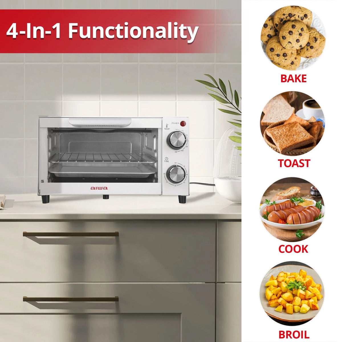 750W Red 4 Slice Toaster Oven with Baking Tray K52980