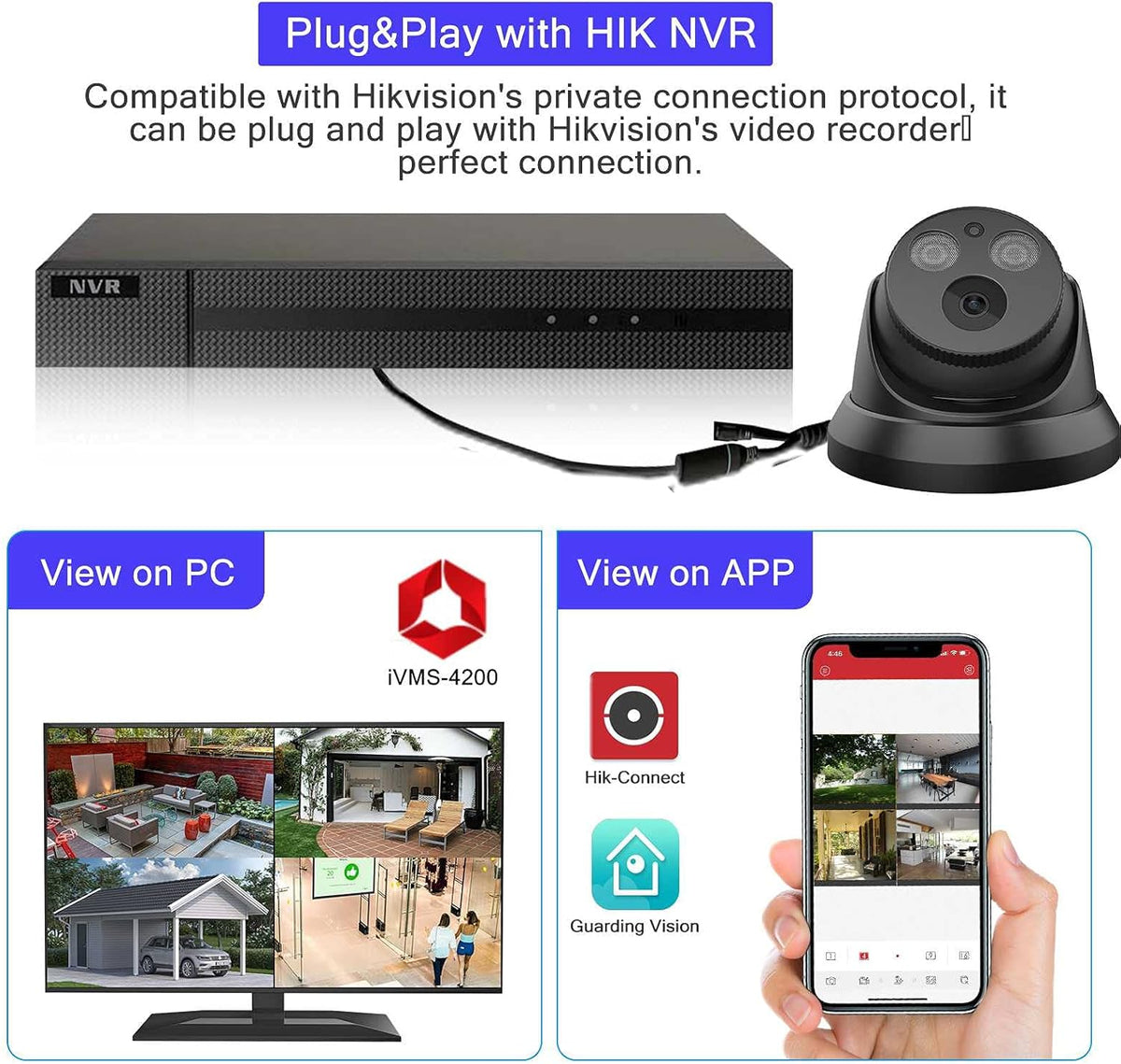 4K 8MP Outdoor PoE IP Camera with Mic/Audio, 98ft Night Vision, Black A790226
