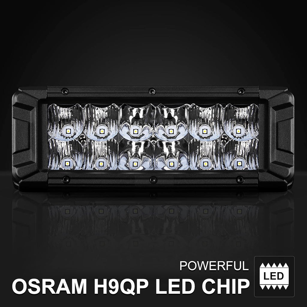 LED Light Bar 8 Inch Double Row 120W 12000LM Spot Flood Combo Off Road Lights Xenon White IP68 Waterproof Driving Light, 2Pcs F2478