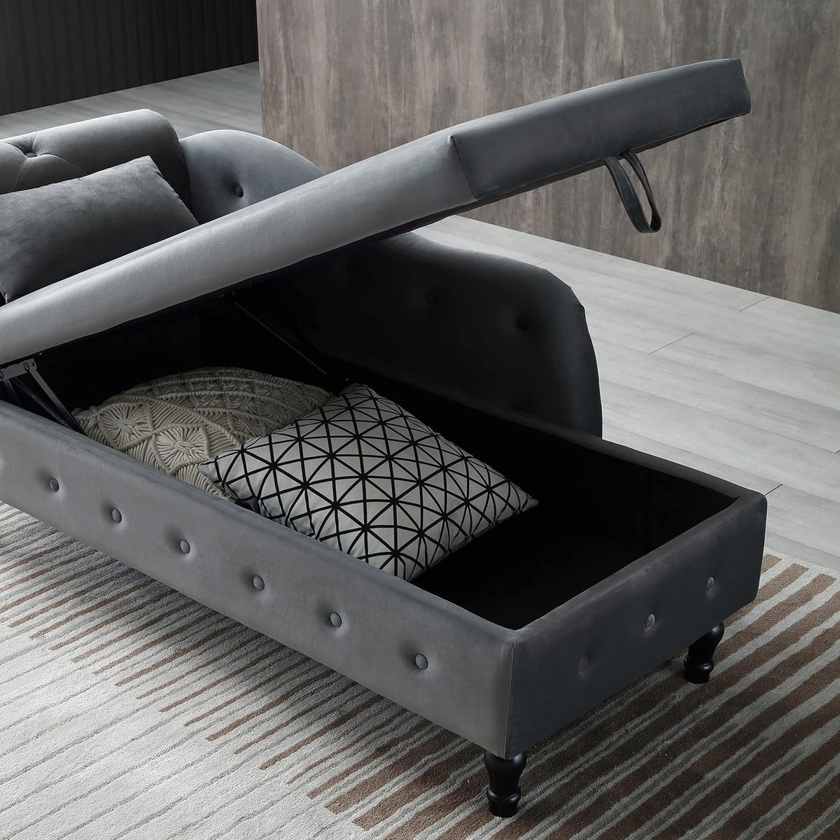 Gray Velvet Chaise Lounge Chair with Storage Z823