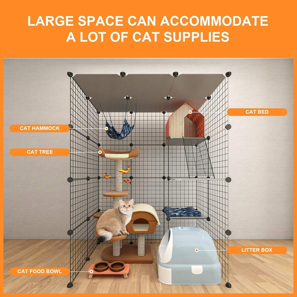 Large Cat Cage Indoor DIY Cat Playpen Detachable Metal Wire Kennels Crate F87364