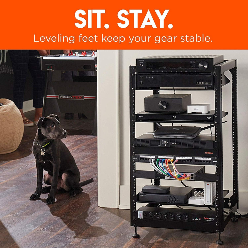 15U Open Frame 4 Post Rack with 2 Vented Shelves R167