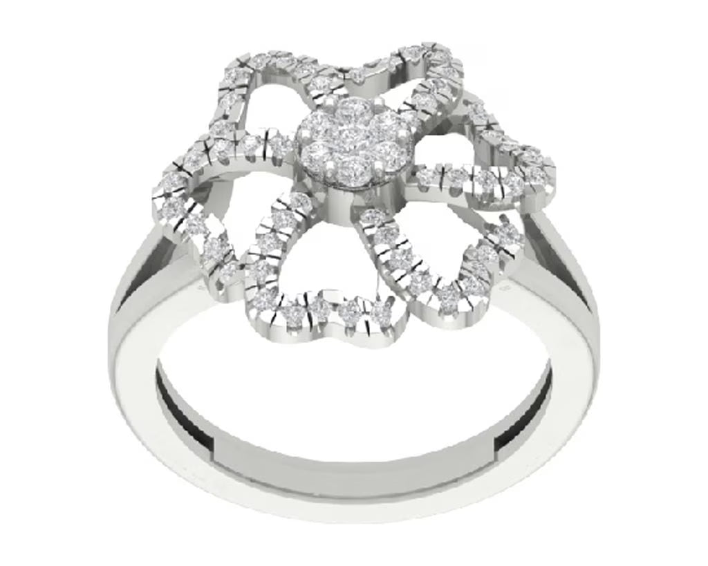 Sterling Silver Diamond Flower Shape Ring, Size 7 P493761