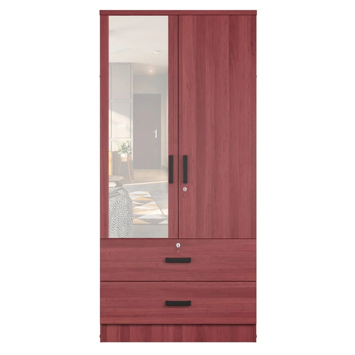 Mahogany Armoire Wardrobe with Mirror & Drawers F13988