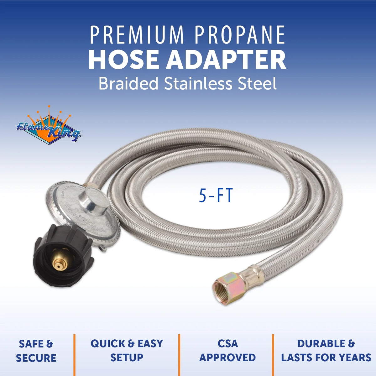 5 ft Stainless Steel Propane Adapter Hose with Regulator A91944