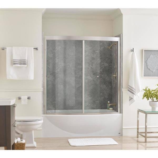 32 in. x 60 in. 4-Piece Glue-Up Alcove Bath Wall in Gray Concrete Y506