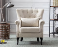Beige Linen Tufted Accent Chair with Pillow N9360