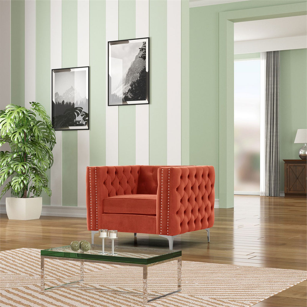 Orange Velvet Loveseat and Chair Set Z45085