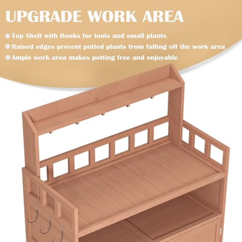 Brown Wooden Potting Bench with Storage Cabinet K783994