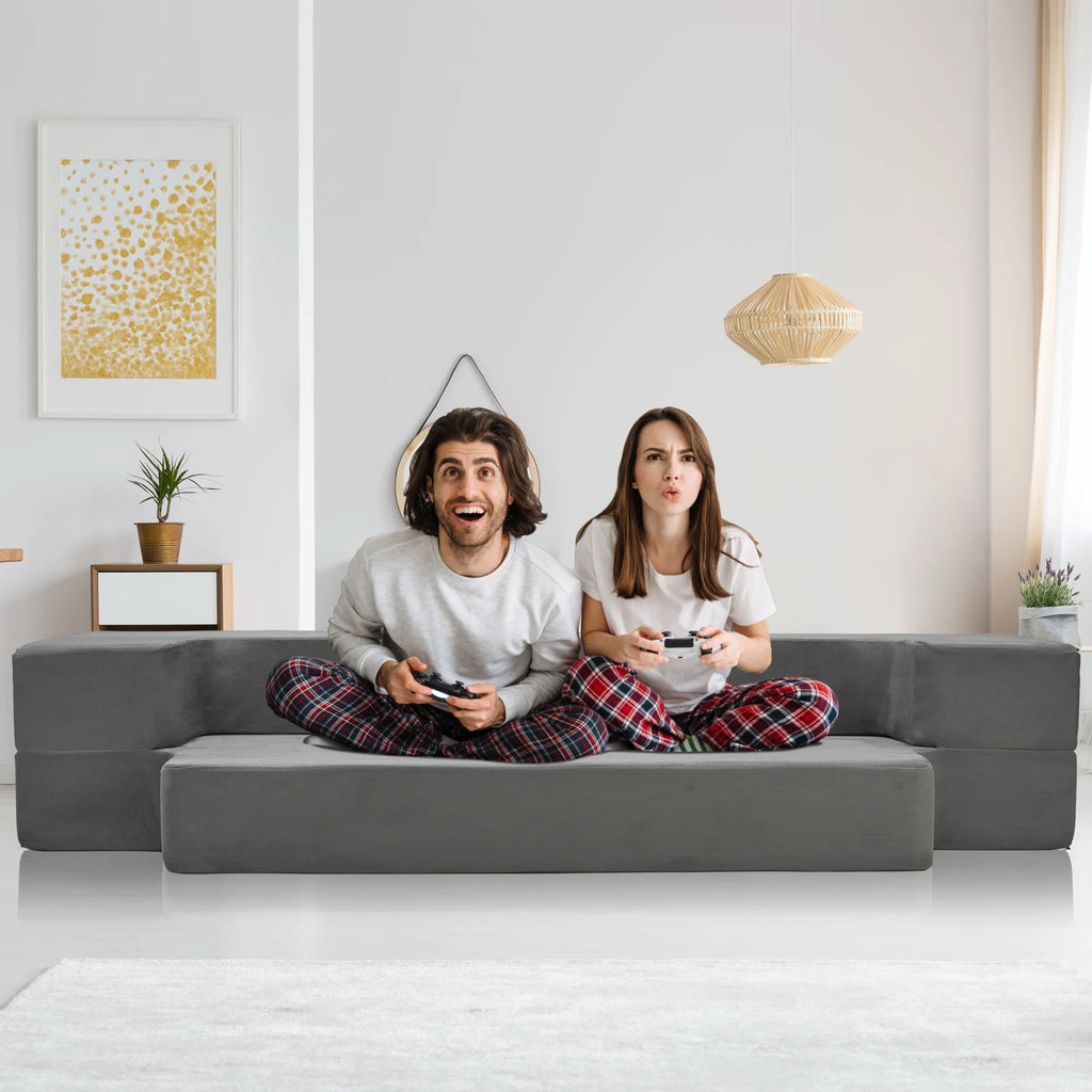 8 Inch Memory Foam Folding Sofa Bed Couch Dark Grey Queen S776