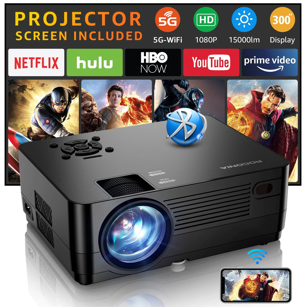 5G WiFi Bluetooth 1080P LCD Projector O949