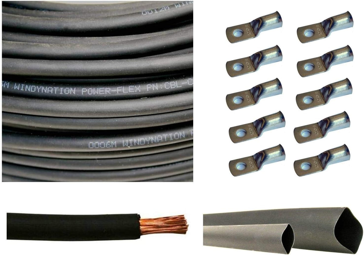 4 AWG 15 Feet Black + 15 Feet Red Pure Copper Cable with Lugs and Heat Shrink Tubing M56719
