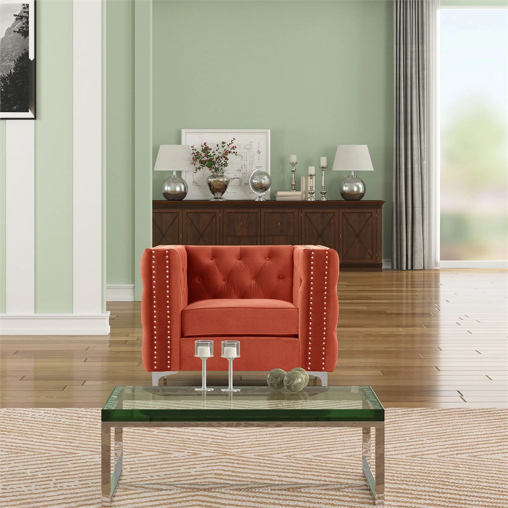 Orange Velvet Loveseat and Chair Set Z45085