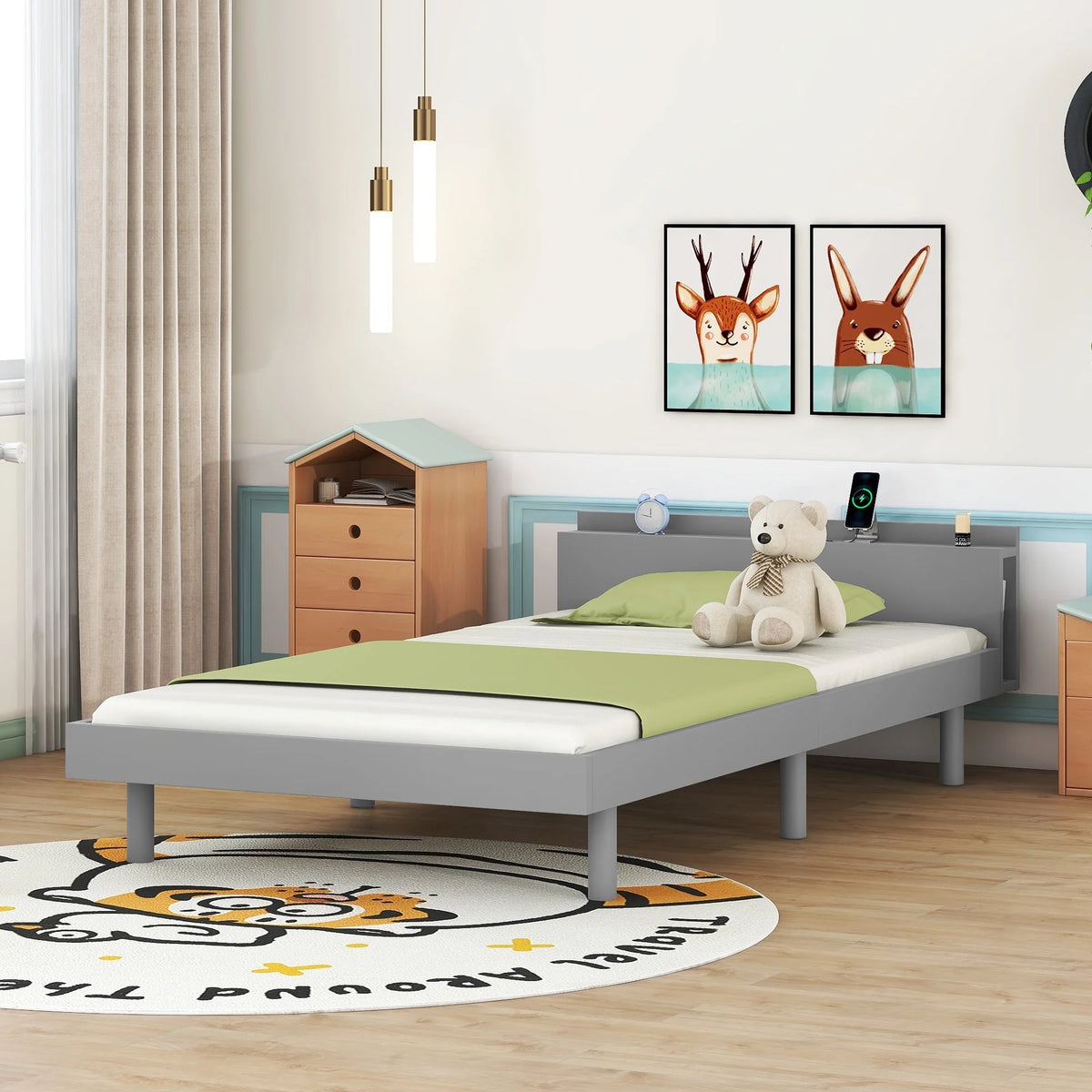 Twin Platform Bed Frame with Headboard F8637