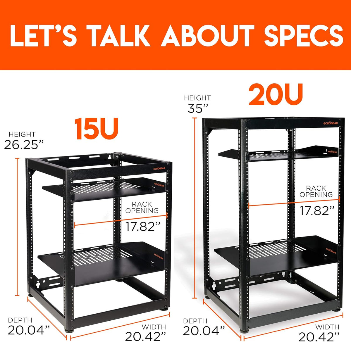 15U Open Frame 4 Post Rack with 2 Vented Shelves R167