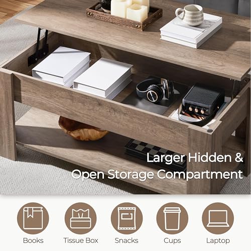 Lift Top Coffee Table with Hidden Compartment and Storage Shelf W175523
