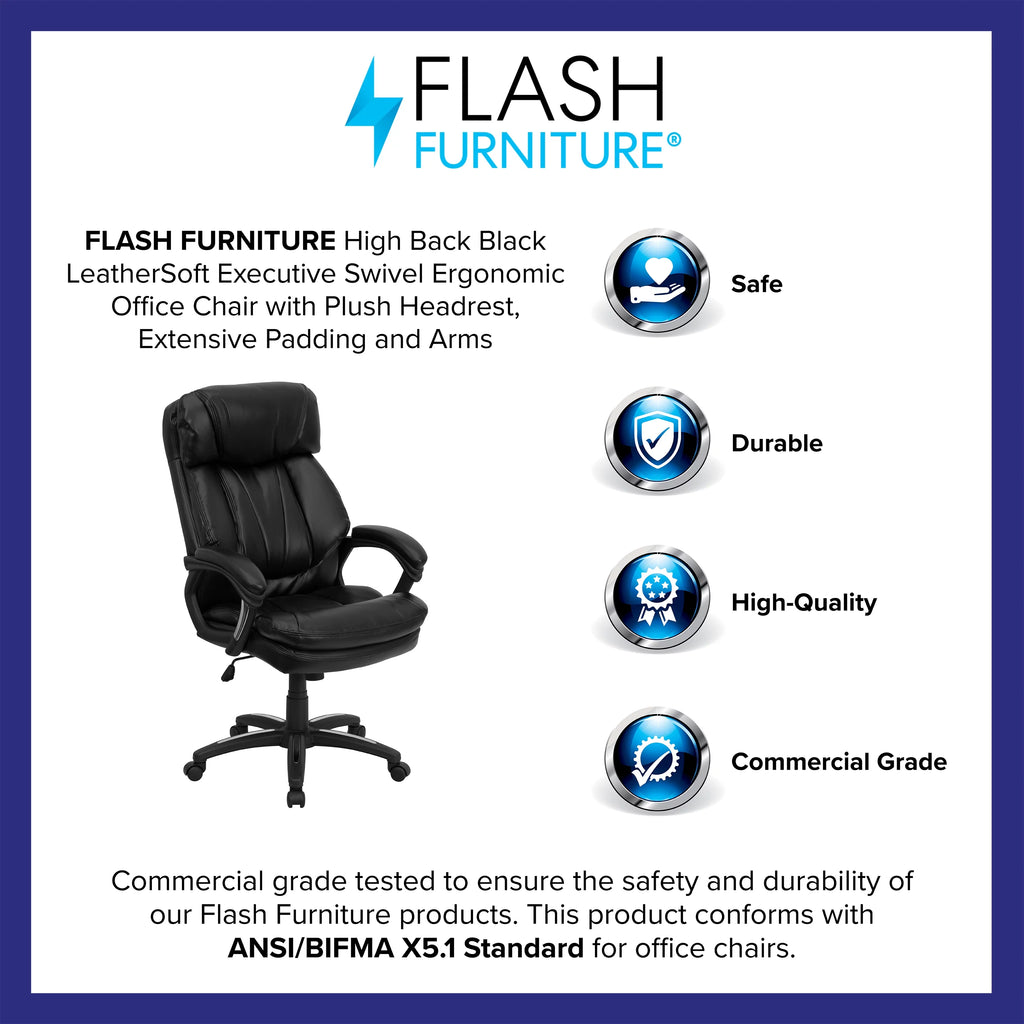 Black LeatherSoft Swivel Office Arm Chair I43887