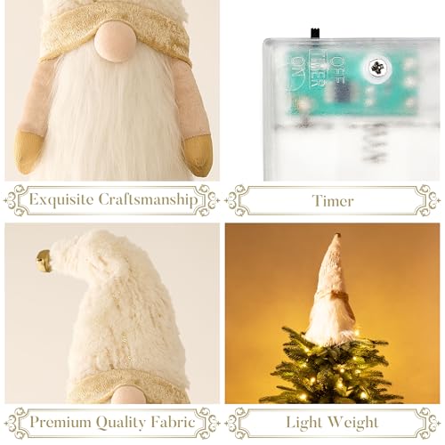 16.5 White and Gold Fabric Lighted Christmas Tree Topper with LED Lights K8066