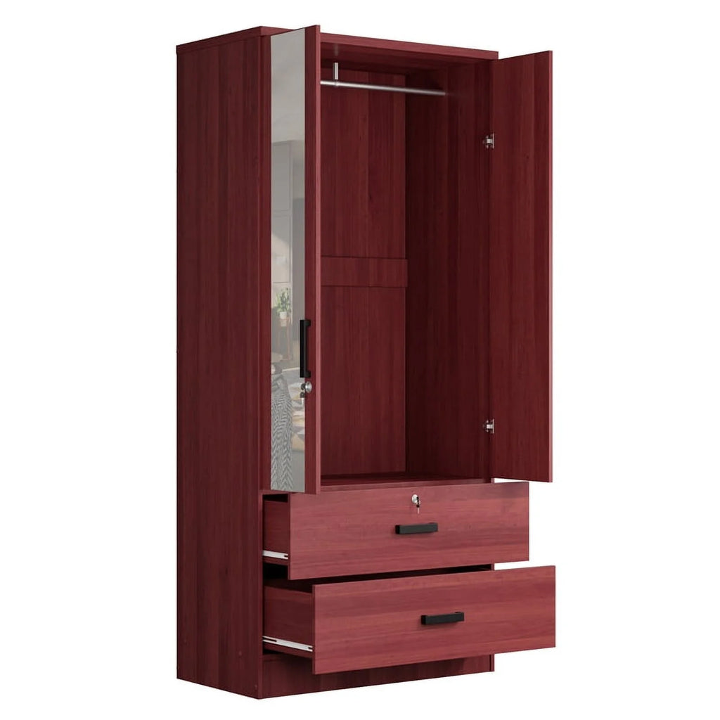 Mahogany Armoire Wardrobe with Mirror & Drawers F13988