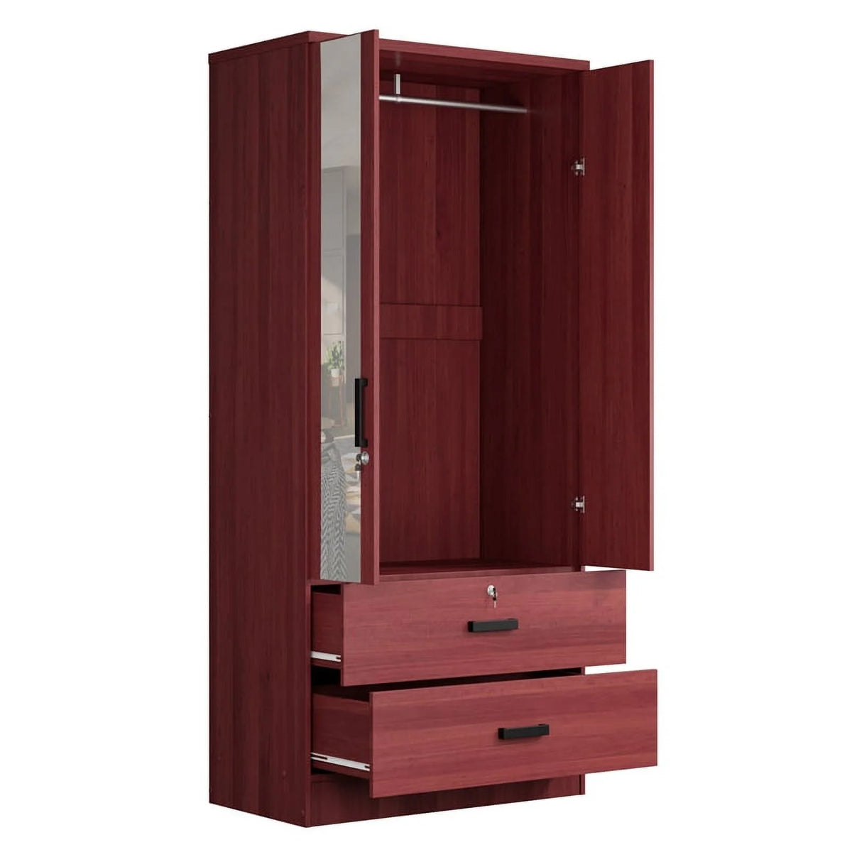Mahogany Armoire Wardrobe with Mirror & Drawers F13988