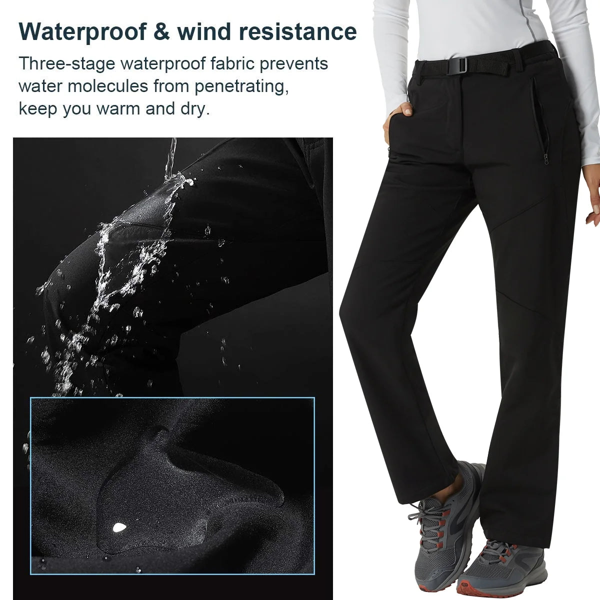 Women Fleece Lined Softshell Snow Pants Size M I674838