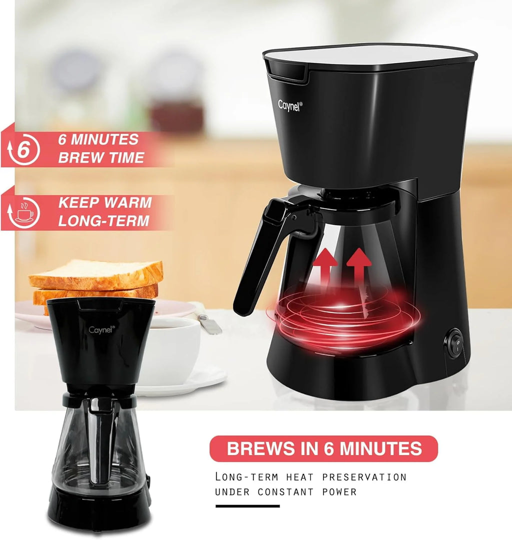 Black 5 Cups Programmable Coffee Machine 25 oz Water Tank T5552