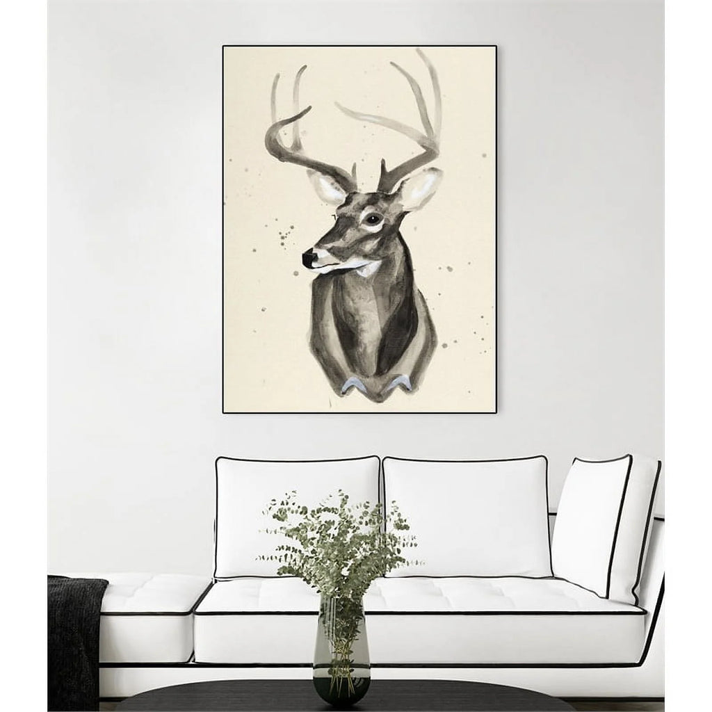Canvas 24x32 Watercolor Deer Head 3 Framed in Multi-Color V611