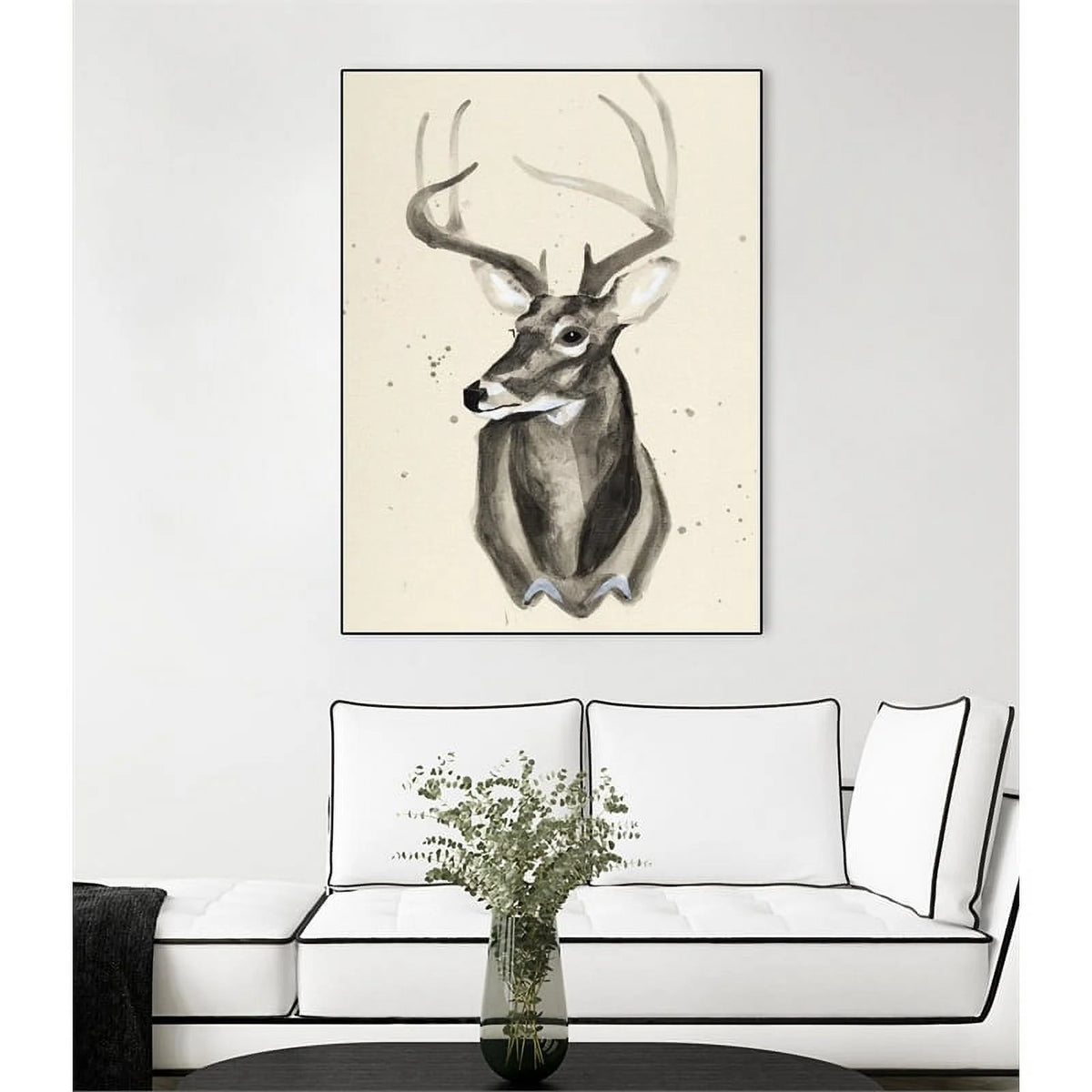 Canvas 24x32 Watercolor Deer Head 3 Framed in Multi-Color V611