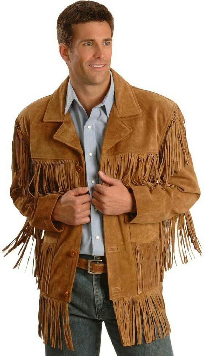 Brown Suede Leather Cowboy Jacket with Fringe Z28513