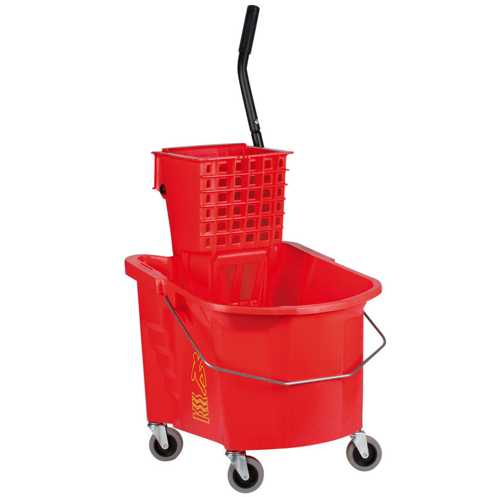 Red Splash Guard Mop Bucket with Side-Press Wringer K935769