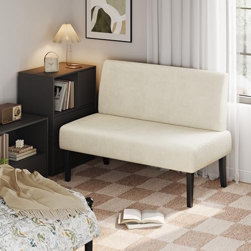 Beige Corduroy Armless Loveseat Futon I193