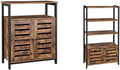 Rustic Brown Bookshelf with 3 Shelves and 2 Louvered Doors, Rustic Brown and Black Storage Cabinet X10472