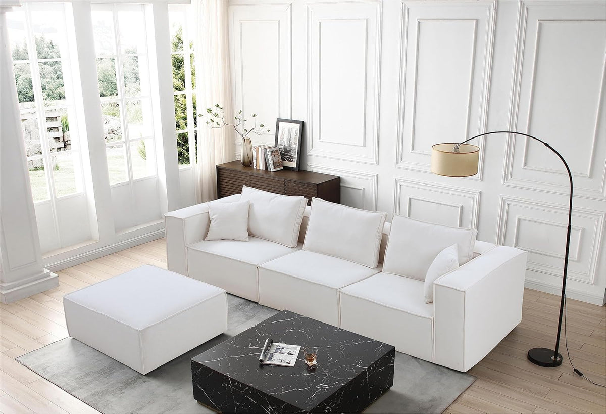 White L Shaped Modular Sectional Sofa with Ottoman L6730