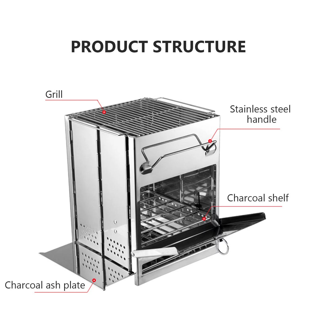 Wood Stainless Steel Foldable Charcoal Grill T5427