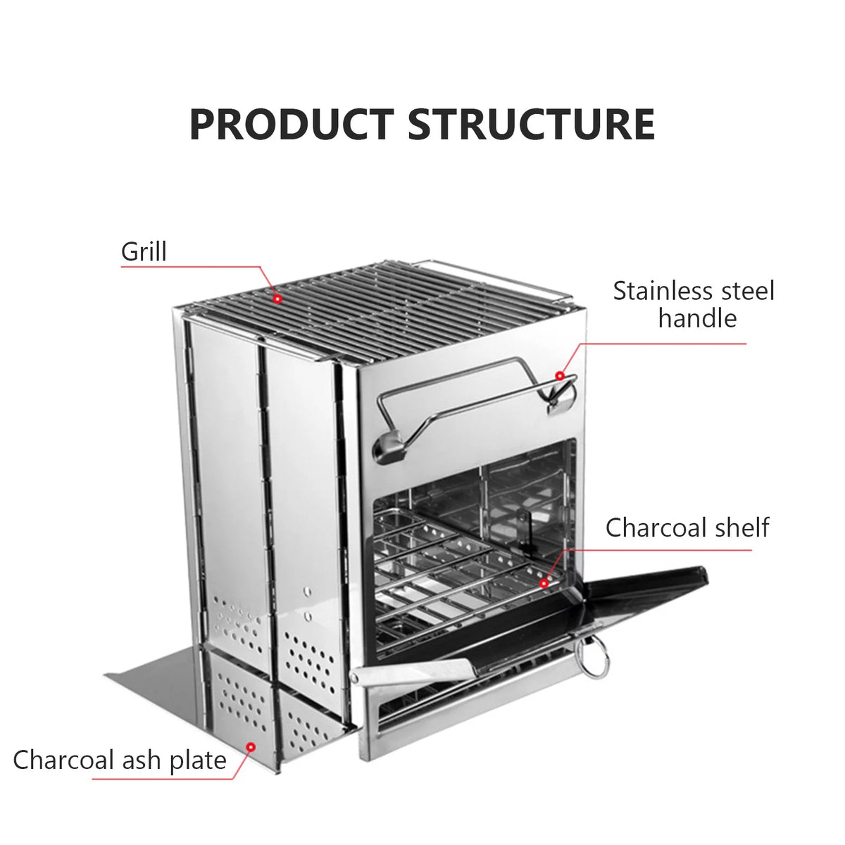 Wood Stainless Steel Foldable Charcoal Grill T5427