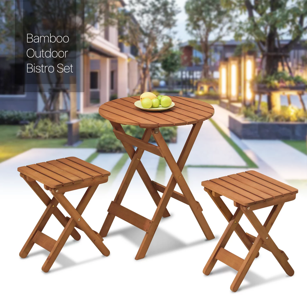 Wood 3 Pieces Foldable Patio Coffee Table and Stools Set B153