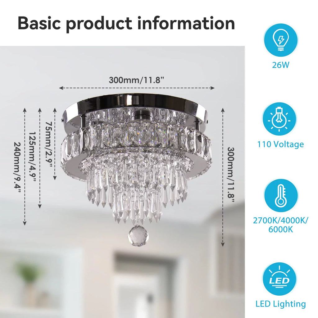 11.8" Crystal Flush Mount Ceiling Light T246