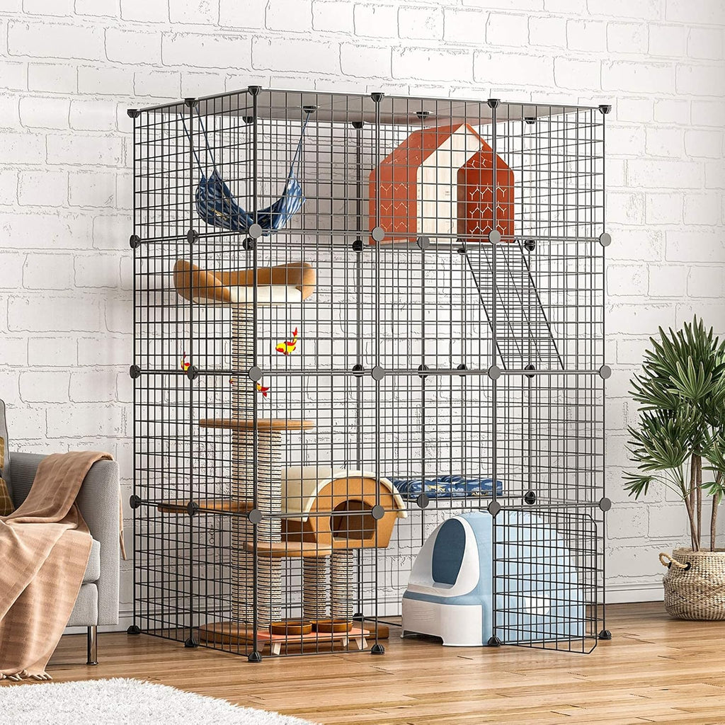 Large Cat Cage Indoor DIY Cat Playpen Detachable Metal Wire Kennels Crate F87364